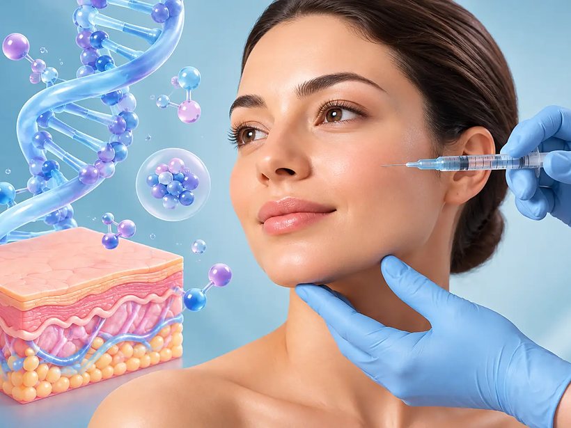 Trattamento con polinucleotidi al viso e schema del derma con fibroblasti — studio del Dott. Valle a Genova