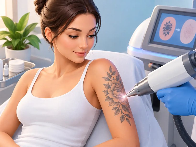 Rimozione laser di un tatuaggio sul braccio — studio del Dott. Valle a Genova